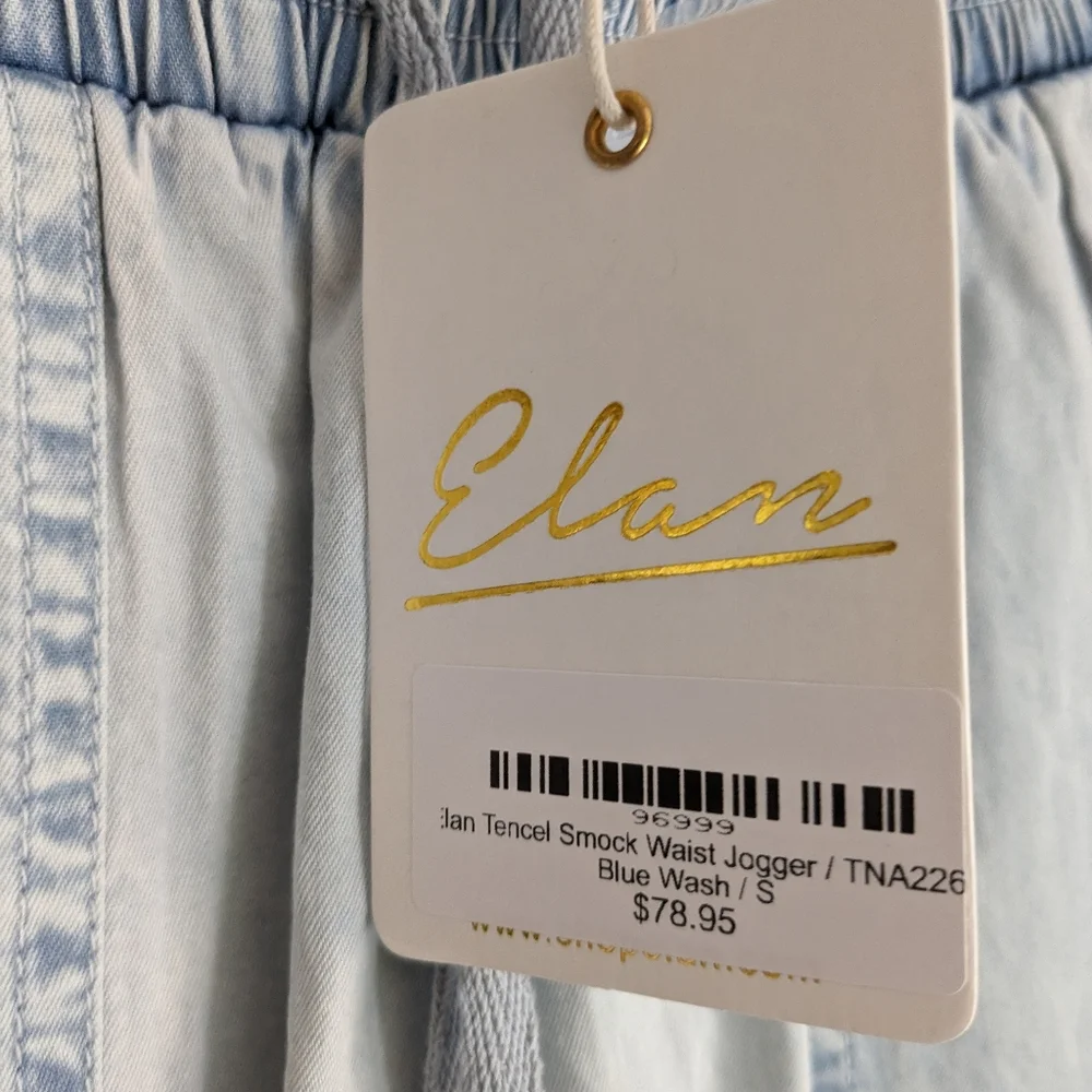 Elan NWT Cotton Chambray Light Blue Joggers Crop Pants Smock Waist Size Small - Picture 6 of 8